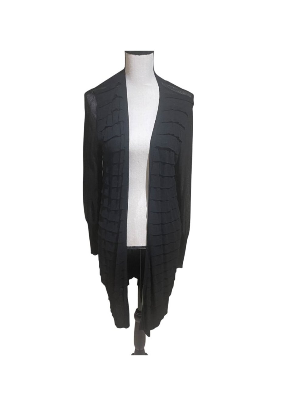 eileen fisher tiered ruffled open knit cardigan